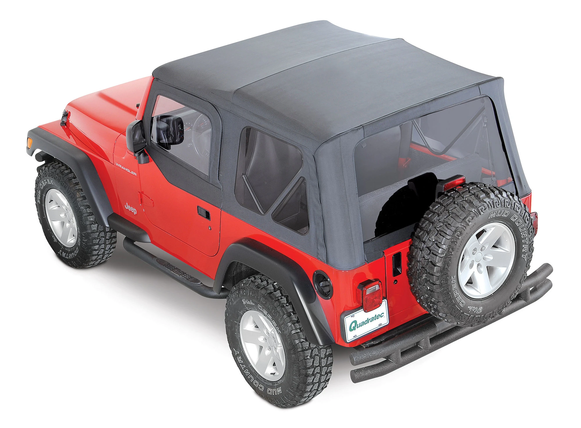 QuadraTop 11000.4635 Premium Sailcloth Replacement Soft Top & Upper Doors in Black Diamond for 97-06 Jeep Wrangler TJ