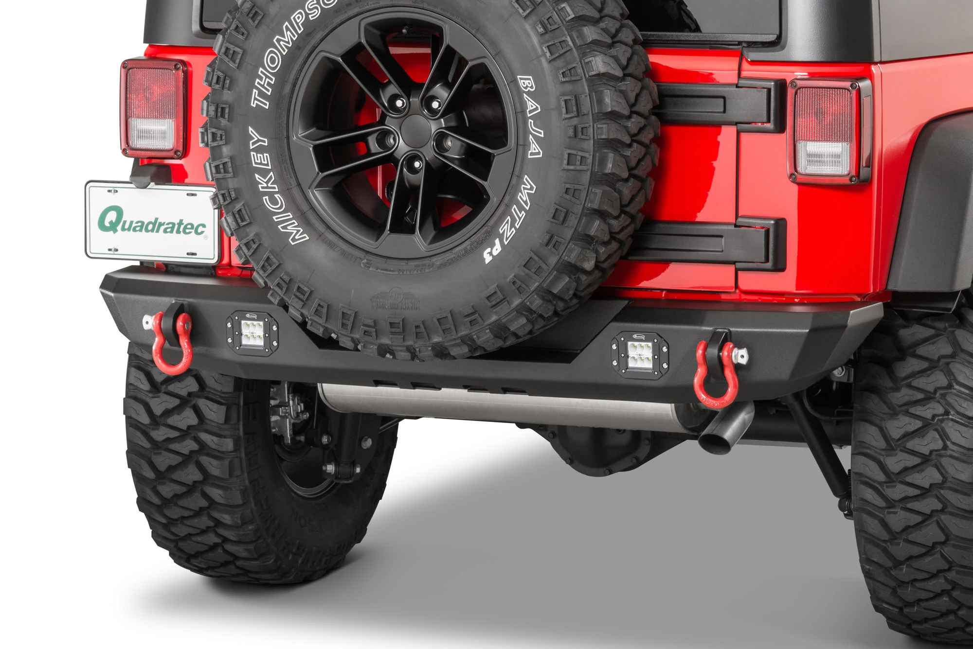 Quadratec Mid Width Rear Bumper With Quadratec Flush Mount 90° LED Flood Lights & Backup Wiring Harness for 07-18 Jeep Wrangler JK