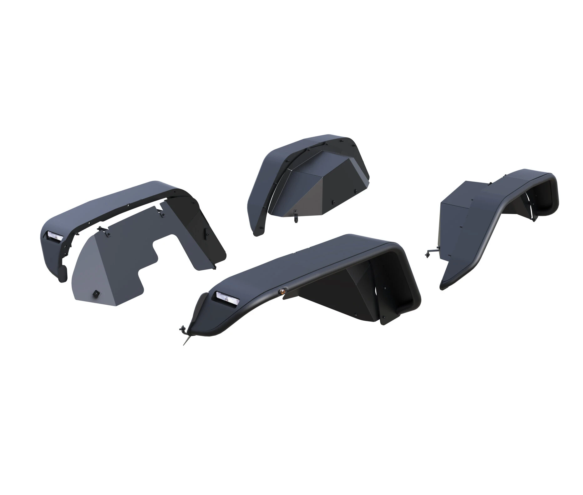 Black Horse Off Road TIFR20G Front & Rear Tubular Fender Flares w/Inner Fender Flare Liners for 20-26 Jeep Gladiator JT
