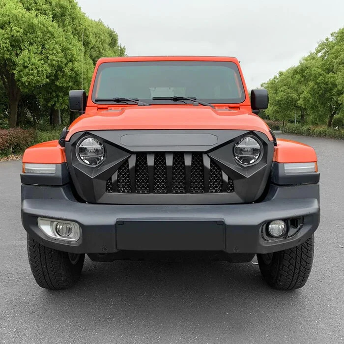 American Modified AMJPCA00112 Demon Grille - in Matte Black W/ Blue Star Lights for 2018-26 Jeep Wrangler JL & Gladiator JT Models W/O TrailCam