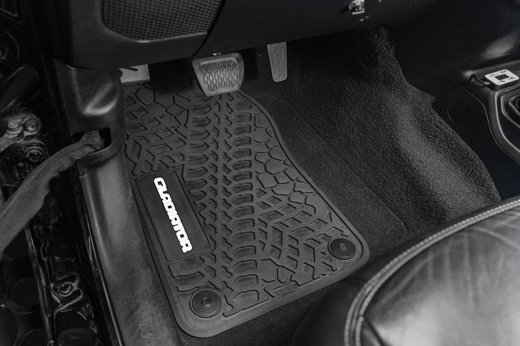 FlexTread NGTT45022974 Tire Tread/Scorched Earth Scene Front & Rear Floor Liners with GLADIATOR Logo in Black with Pink Logo for 20-26 Jeep Gladiator JT