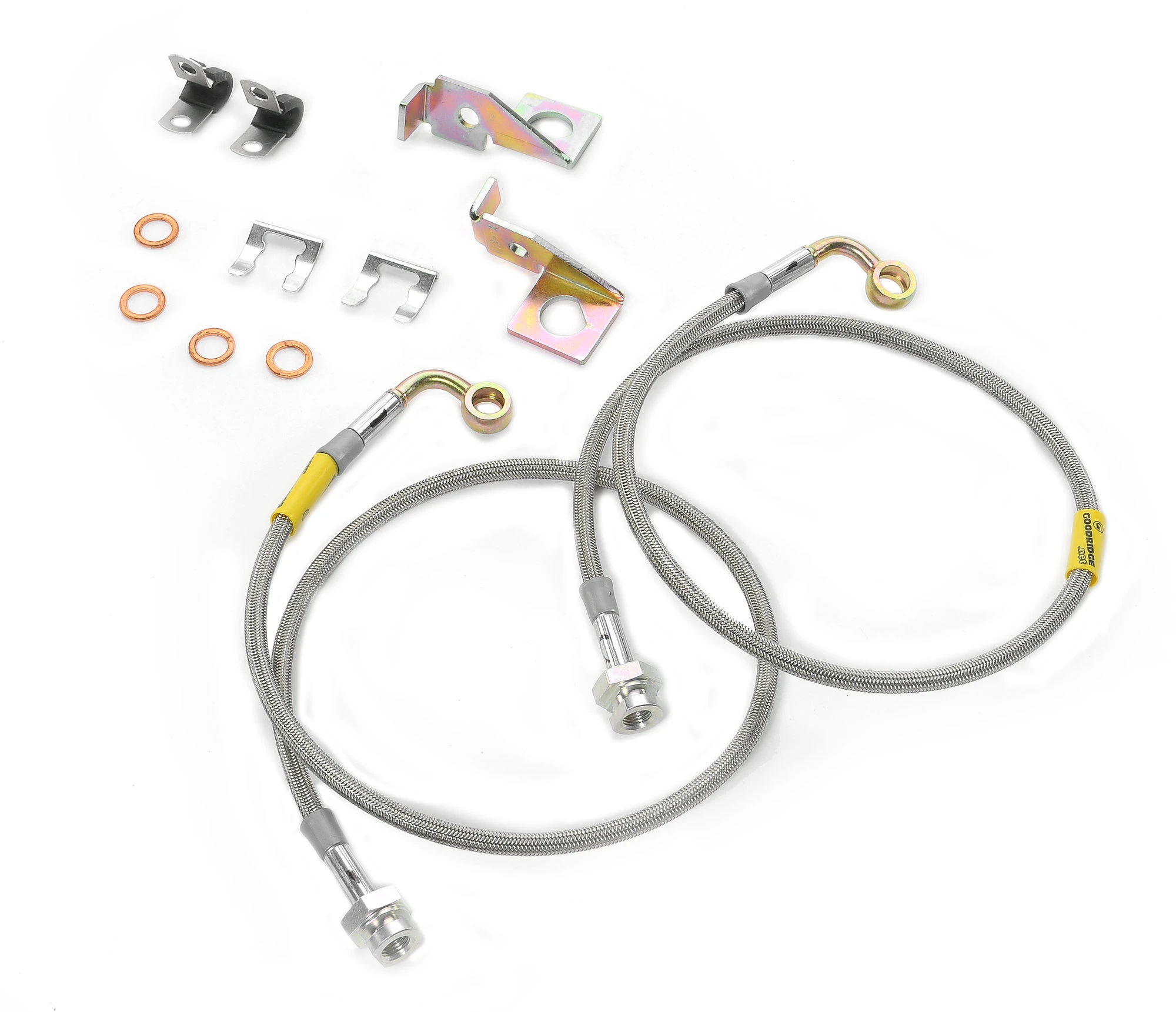 Goodridge USA D-JKFBL-60 Braided Stainless Front Brake Hose Kit with Relocation Brackets for 07-18 Jeep Wrangler JK with 4" Lift