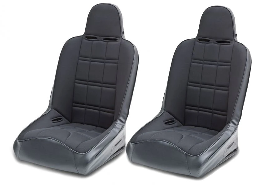 MasterCraft 00525200 Nomad Front Seats with Fixed Headrest in Black with Black Sides for 76-06 Jeep CJ & Wrangler YJ, TJ, Unlimited