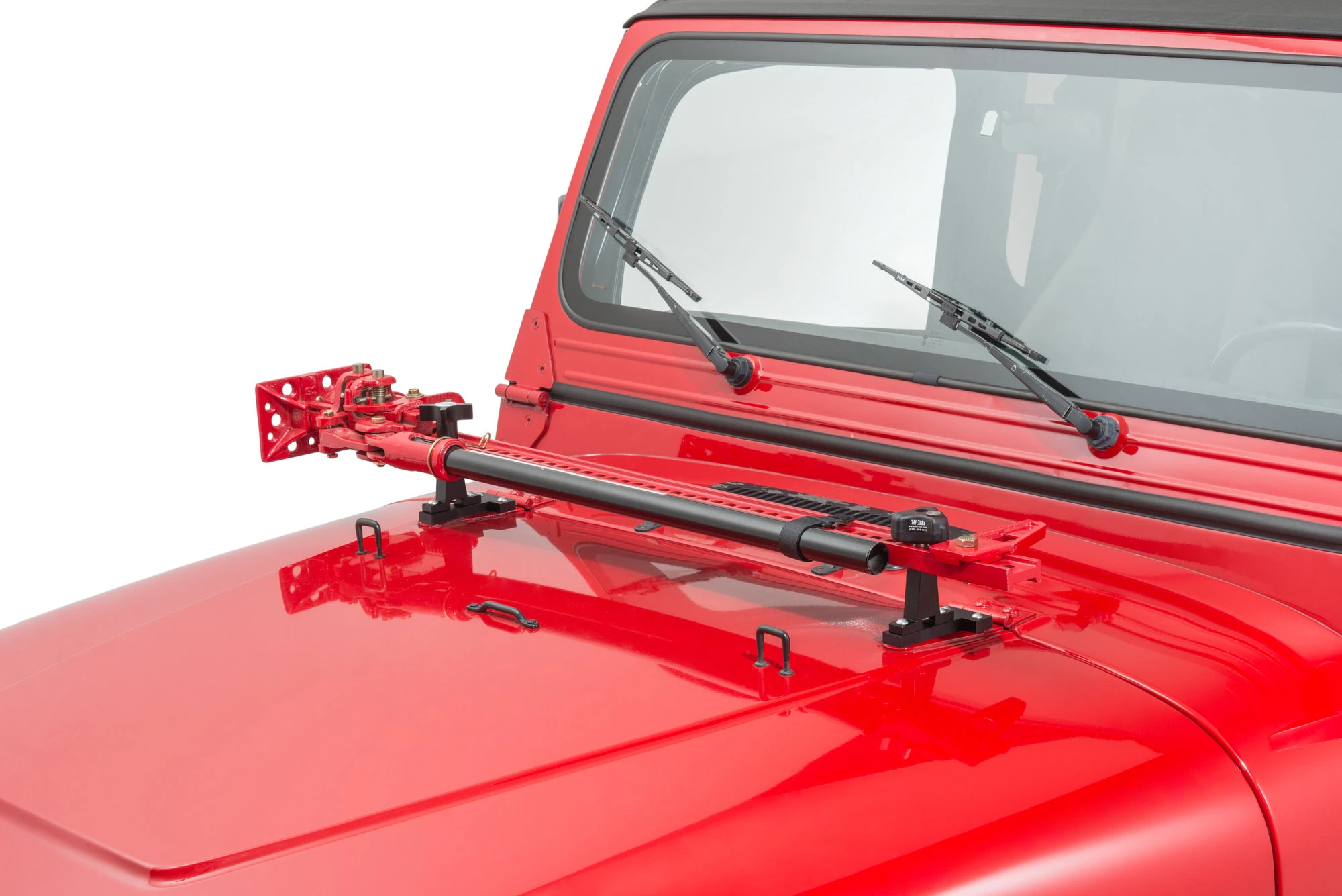 Hi-Lift Jack All-Cast Iron 48" Red Jack with Jack Hood Mount & Hood Mount Lock for 76-95 Jeep CJ-5, CJ-7, CJ-8 Scrambler & Wrangler YJ