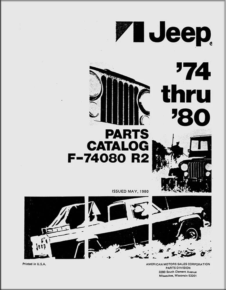Bishko Automotive Literature Factory Authorized Parts Catalog for 74-96 Jeep Vehicles